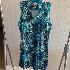 Greg Norman Sleeveless Blue and Green Animal Print golf dress size M